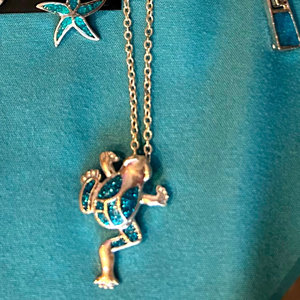 Blue pendant necklace - Frog, Flower, or Crab